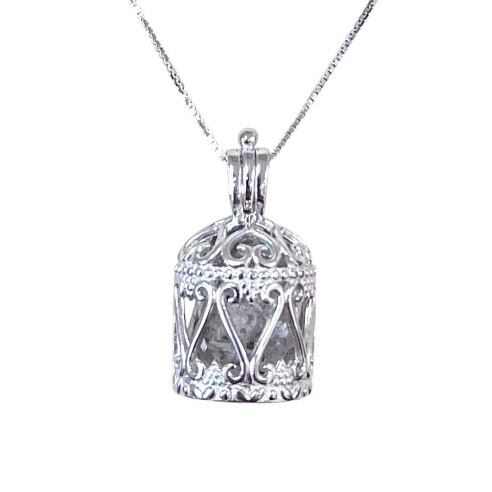 Sterling Silver Herkimer Diamond Bird Cage Genie Bottle Quartz Crystal Necklace